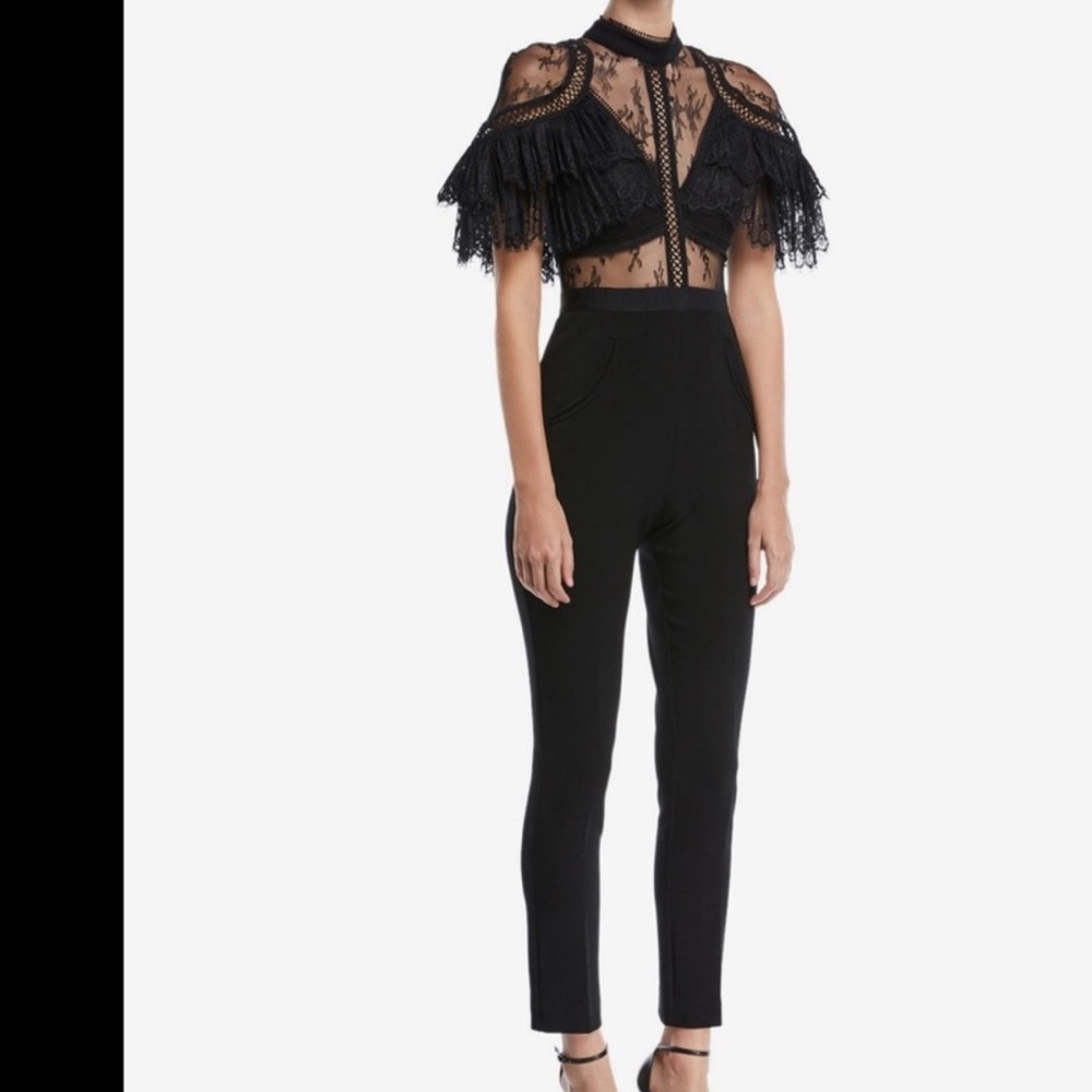 Self Portait Fine Lace Paneled Jumpsuit NWT!